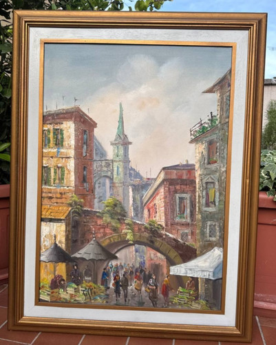 Dipinto olio tela mercato - olio, "mercato