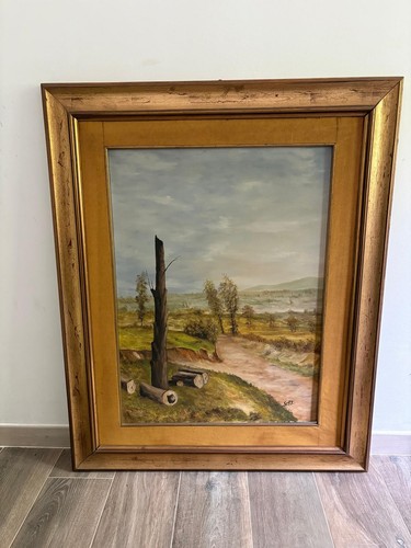 Dipinto olio tela - su, romano